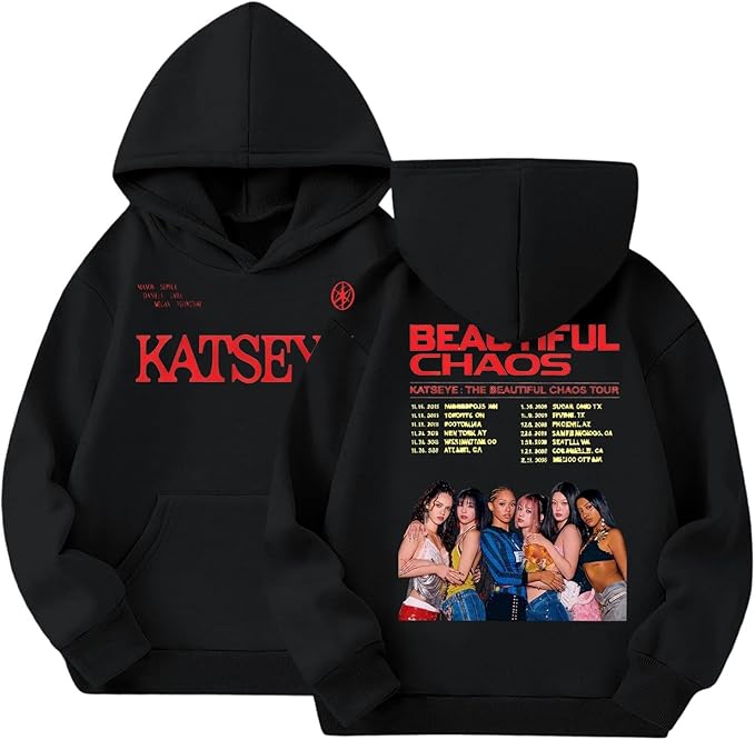 Black hoodie with KATSEYE logo on white background